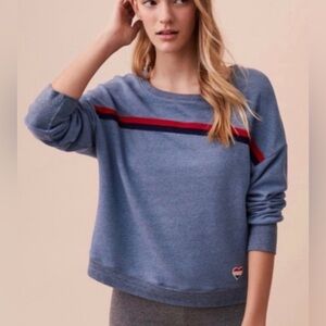 Sundry Striped Crewneck Sweatshirt Heart Patch  Blue‎ & Red Size 3 Large